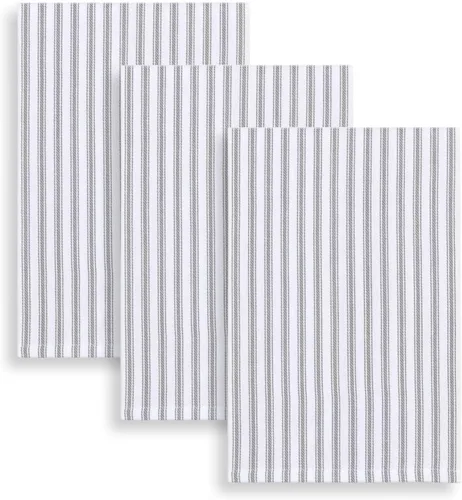 Vista 7 de Juego de 3 toallas de cocina de rayas blancas y negras de 18 x 28 pulgadas, 100% algodón tejido