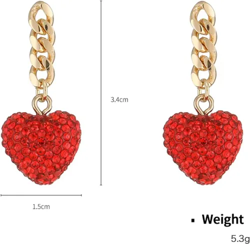 Vista 3 de Aretes de corazón rojo con forma de corazón y corazón de amor, regalo de San Valentín