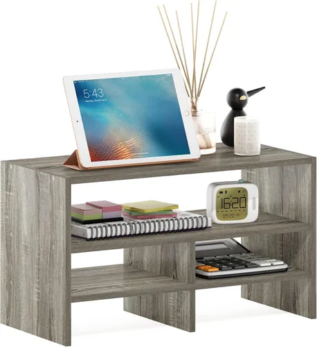 Vista 10 de Furinno Organizadores y accesorios de escritorio clásicos, elevador de monitor de 2 niveles, organización de oficina, estante superior