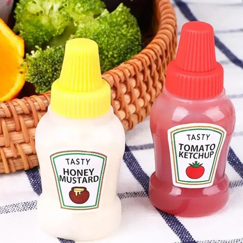 Vista 4 de 4 mini botellas de ketchup para accesorios de caja Bento, mini botellas exprimibles de condimentos, dispensadores de aderezos de ensalada de miel