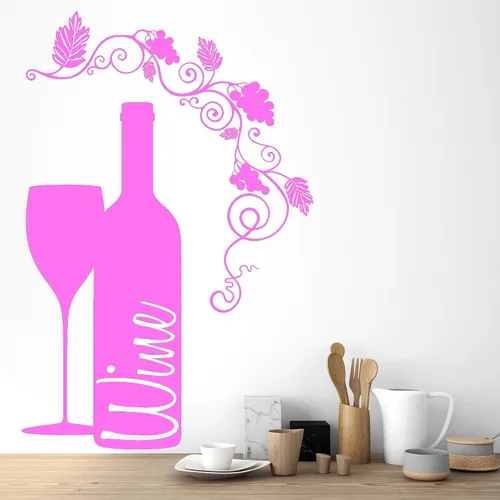 Vista 5 de Vinilo adhesivo de pared botella de vino vidrio uva alcohol bar pegatinas (ig4232) marrón