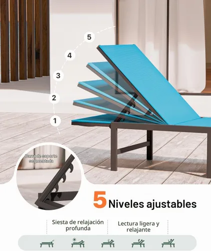 Vista 4 de Tumbona de aluminio para patio al aire libre, azul
