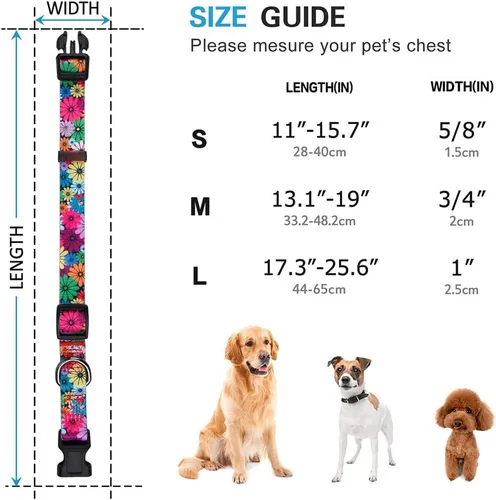 Vista 7 de Collar de perro para perros pequeños con patrón floral para hembras y perros, talla S