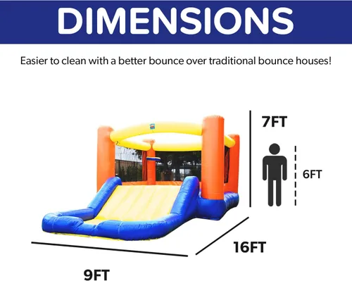 Vista 6 de JumpOrange Tobogán acuático naranja pequeño con piscina para niños pequeños y niños pequeños (con soplador), salto y tobogán, aro de baloncesto