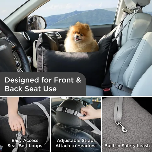 Vista 2 de Lesure Asiento de Coche Elevador para Perros Pequeños - Asiento de Coche Impermeable para Perros con Bolsillos de Almacenamiento, Correa