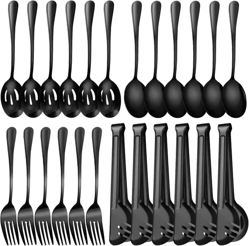 Vista 17 de Juego de 20 utensilios para servir, utensilios completos de acero inoxidable para bufé de catering para barbacoas de verano, parrillas, picnic