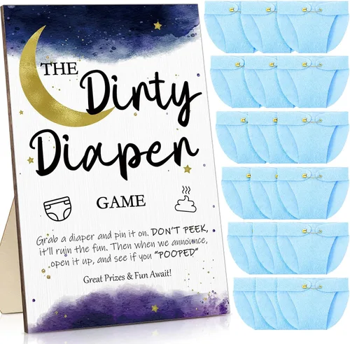 Vista 23 de Roowest 51 Piezas Juegos de Pañales Sucios para Baby Shower Letrero Divertido de Madera con 50 Piezas Mini Pañales de Fieltro Lindo para Fiesta