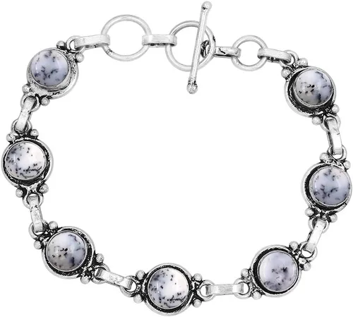 Vista 70 de Round Shape Natural & Synthetic Gemstones Silver Plated Bracelets for Women - Vintage Bohemian Style Handmade Birthstone Adjustable Link Bracelet