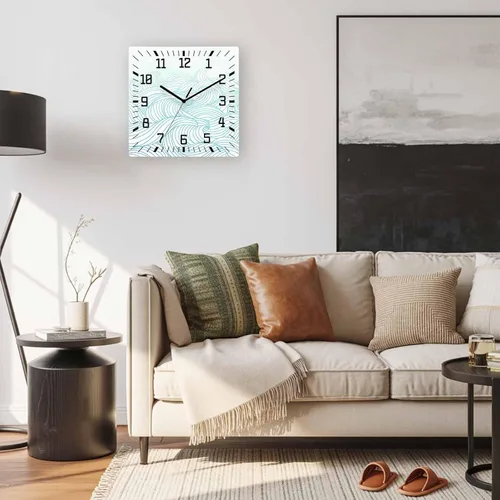 Vista 5 de Geometric Line Wooden Wall Clock Silent Non Ticking, Abstract Art Mountain Simple Square Wall Clock Battery Operated, Decor Clock for Home Office