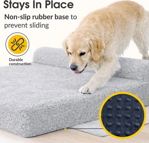 Vista 17 de KOPEKS Cama ortopédica de espuma viscoelástica para perros de 7 pulgadas de grosor, cama extragrande para perros con almohada, color marrón, 50 x 34