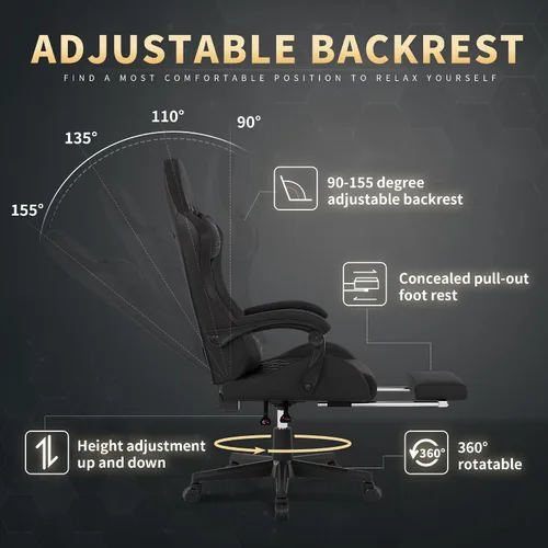 Vista 6 de Silla para videojuegos, silla para adultos de 400 libras, silla de computadora de respaldo alto con reposapiés y reposabrazos vinculados, silla