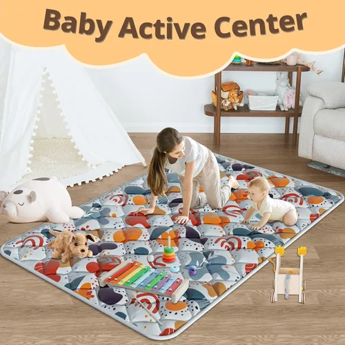 Vista 6 de Fshibila Alfombra de juego para bebés de 74 x 50 pulgadas para corral, tapete de juego para bebé para piso, tapete de juego grueso y ultra suave