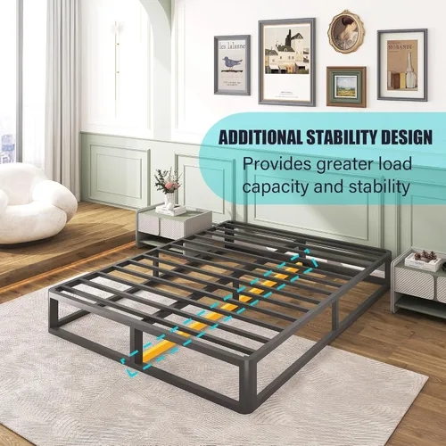 Vista 8 de Firpeesy - Base para cama King de metal de 10 pulgadas con patas de esquinas redondeadas y anti-doblado, listones de acero resistente de 3500 LBS