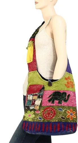 Vista 2 de Bandolera de algodón hecha a mano, varios patrones, estilo hippie, para llevar cruzada
