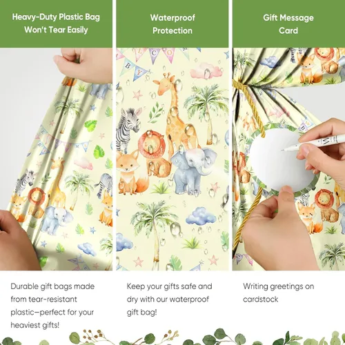 Vista 4 de KIDAJOY Bolsas de regalo de plástico grandes de animales para baby shower, 56 x 36 pulgadas, bolsas de regalo jumbo con diseño de animales