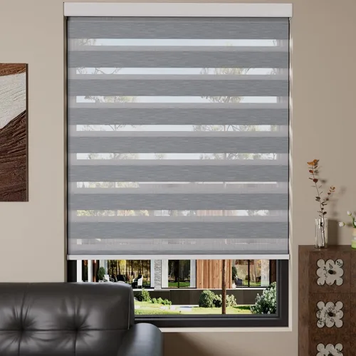 Vista 70 de MYshade Persianas enrollables de cebra opacas (85 %) con cordón para ventanas interiores, persianas de doble capa beige para dormitorio, baño, sala