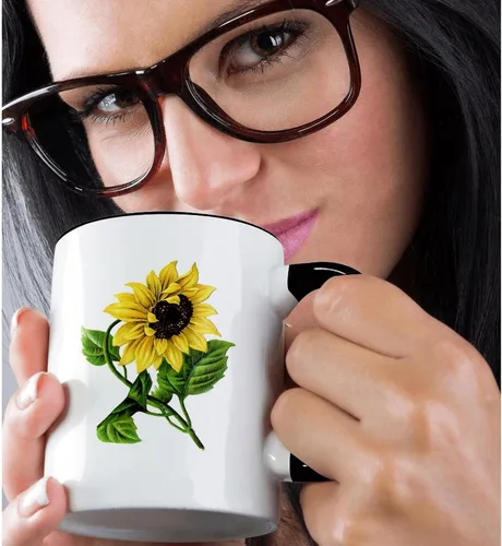 Vista 2 de 3dRose Taza de café, tamaño – 15 oz – Girasol vintage gigante vintage – divertido regalo de taza de café