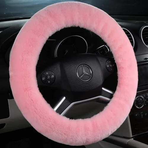 Vista 19 de Funda de volante de piel de oveja suave y esponjosa, para vehículo universal, mujeres y hombres, 14,5-15,5 pulgadas, accesorios peludos