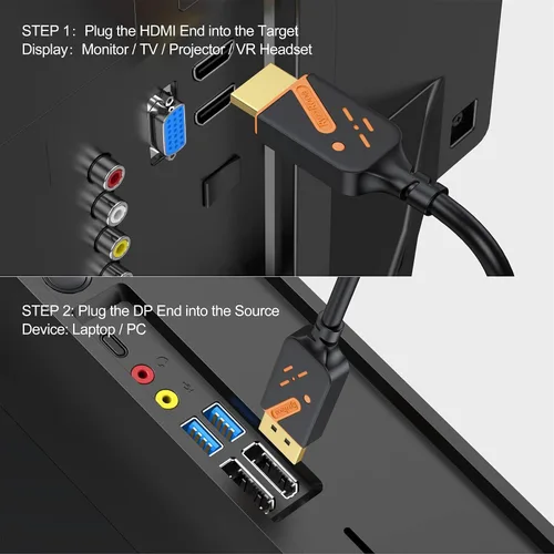 Vista 6 de Cable DisplayPort a HDMI 4K, 3 pies, paquete de 10, chapado en oro