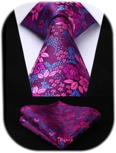 Vista 9 de Corbatas florales tejidas clásicas para hombre, corbata cuadrada de bolsillo, corbatas formales para hombres, boda con pañuelo