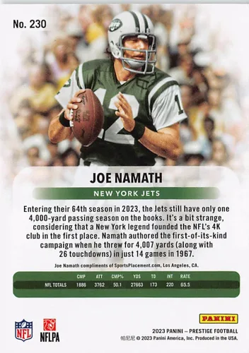 Vista 2 de 2023 Panini Prestige #230 Joe Namath