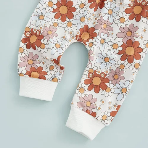 Vista 6 de Sudadera con estampado de flores para bebé niña, sudadera con bolsillo y diadema para otoño e invierno
