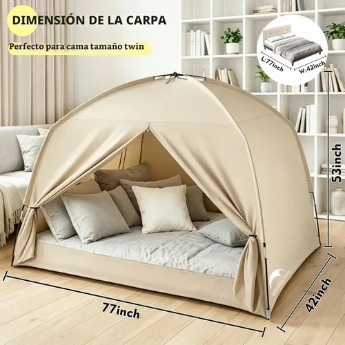 Vista 5 de Tienda de campaña con cama individual para niños y adultos, tiendas de 2-Caqui