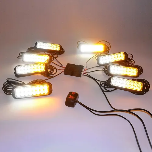 Vista 9 de Kit de luces estroboscópicas de emergencia LED ámbar y blanco, función de sincronización de 8 unidades ámbar blanco