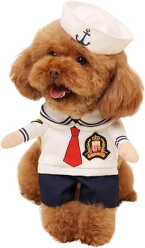 Vista 8 de Disfraz de vaquero de Halloween para perro, ropa para mascotas, disfraces con sombrero para perro y gato, color azul (M)