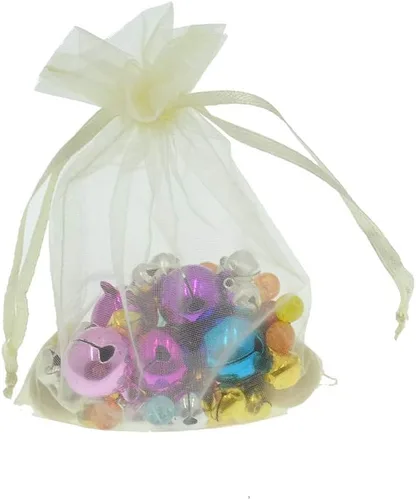 Vista 2 de Lautechco 100 bolsas de organza – 4 x 6 pulgadas, bolsas de regalo de malla beige con cordón para Navidad