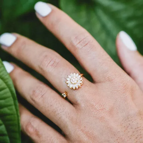 Vista 5 de Fidget Ring Anxiety Spinner Ring Open Adjustable Sunflower Star Moon Windmill Butterfly Rings Daisy Stress Relieving Fidget Women Cubic Zirconia