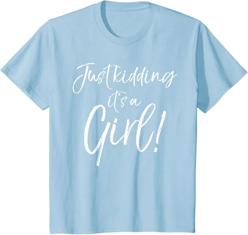 Vista 10 de Camiseta divertida de revelación de género Blue Trick Just Kidding It's a Girl!, Azul / Patchwork, S Azul Pastel