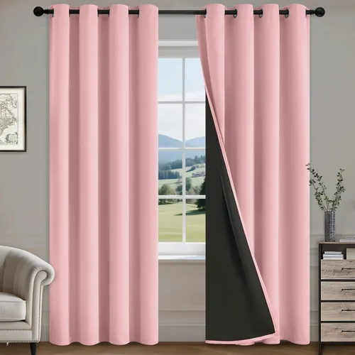 Vista 62 de COSVIYA Cortinas opacas 100% beige Biscotti para dormitorio, juego de 2 paneles de 63 pulgadas de largo, bloqueo de luz completa, aislamiento