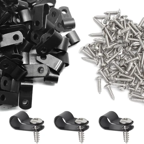 Vista 17 de 50 abrazaderas de clip tipo R de 1/2 pulgada, clips de montaje tipo P de nailon, abrazadera de alambre para gestión de cables, tornillos de acero