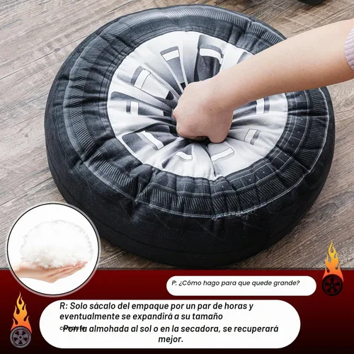 Vista 3 de Meooeck 1 pieza 39.9 cm de simulación 3D, almohada de felpa en forma de rueda para coche, gran almohada de neumático suave y voluminosa, almohada
