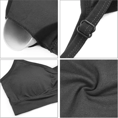 Vista 6 de SHEKINI Brasier deportivo de 3 piezas para mujer, sin costuras, acolchado, bralettes para yoga, con tirantes delgados ajustables