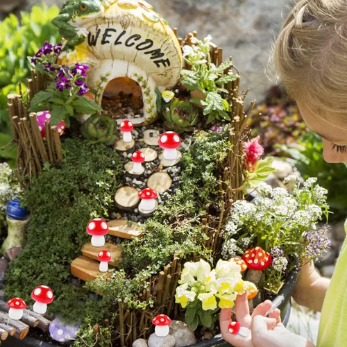 Vista 6 de 50 figuras miniatura de hongos miniatura para hadas, animales de jardín, modelo, hongos pequeños, adornos de musgo, paisaje, decoración