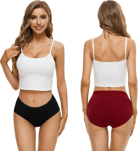 Vista 2 de CULAYII Ropa interior de bikini de algodón sin costuras para mujer, ropa interior hipster, bragas suaves y elásticas, cobertura completa, paquete
