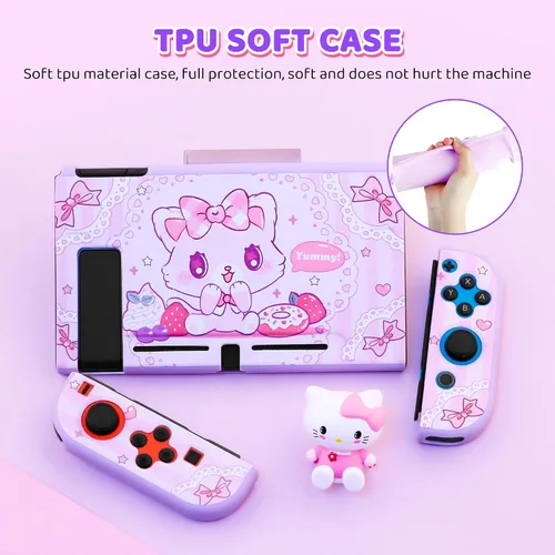 Vista 5 de HYPERCASE Cute Cat Switch Case Kit for NS Accessories Storage, with Portable Travel Carrying Bag Pouch, Soft Switch Protective Skin Cover, HD Screen
