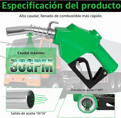 Vista 3 de Boquilla y gancho de combustible automático NPT de 1 pulgada, mango de bomba de gas diesel, 19/16 pulgadas (OD = 30mm) flujo máximo 30 GPM, boquilla