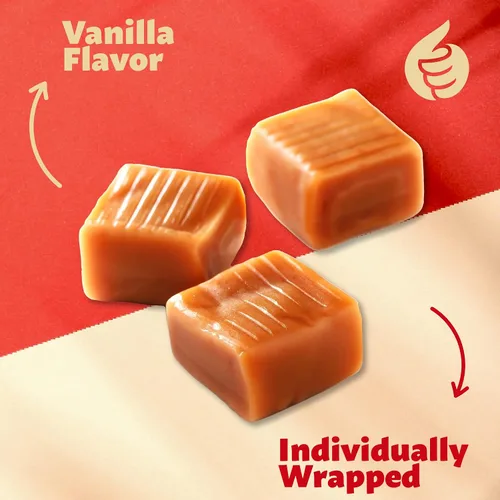 Vista 4 de Caramelo de vainilla envuelto individualmente, bolsa de 1.5 libras Cubos de caramelo para aperitivos y hornear