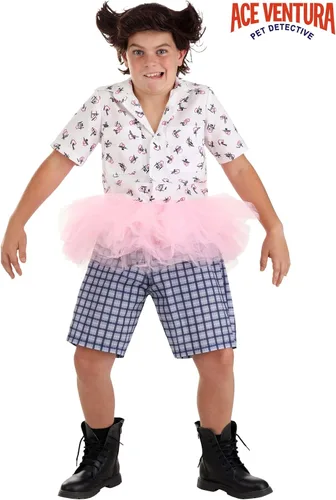Vista 2 de Ace Ventura Pet Detective Disfraz de tutú Ace Ventura para niños con peluca, disfraz de película para niños para Halloween y juego de rol