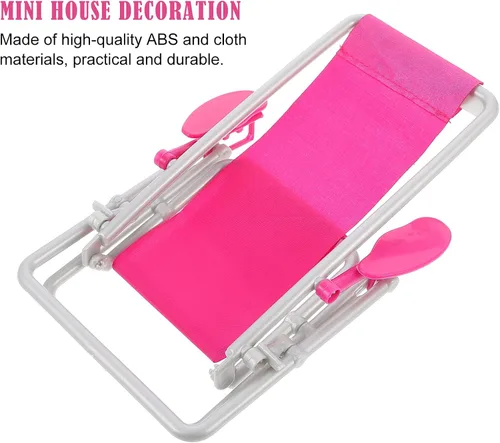 Vista 9 de Toyvian Silla de playa plegable en miniatura, muebles de casa de muñecas, silla de cubierta Longue Deck Mini Accesorios de muebles Accesorios Rosy 3