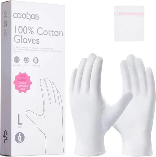 Vista 8 de COOLJOB 6 Pairs Cotton Moisturizing Gloves for Dry Hands & Eczema, Black S 100% Natural Cotton, Overnight Moisture Care, Multiple Everyday Uses
