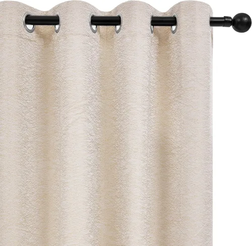 Vista 2 de Deconovo Cortinas 100% opacas, cortinas de sala de estar, cortinas opacas para dormitorio, 2 paneles, caramelo jacquard, 52 x 63 pulgadas