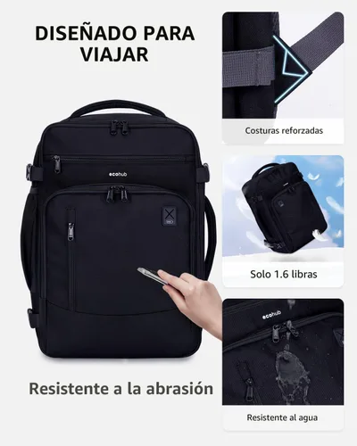 Vista 6 de ECOHUB Mochila de Viaje Mochila de Equipaje de Mano, Negro-3, Mochilas de viaje