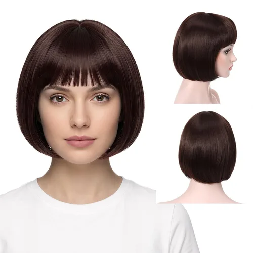 Vista 11 de Onedor - Peluca de cabello corto y recto de 10 pulgadas para cosplay, peluca Bob (Negro)