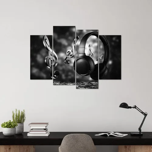 Vista 5 de 4 paneles de auriculares inalámbricos, lienzo, arte de pared, notas en blanco y negro, pintura con auriculares HD, carteles fotográficos para sala