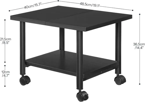Vista 2 de HOOBRO Soporte para impresora, carrito de impresora industrial debajo del escritorio de 2 niveles con estante, estante de almacenamiento móvil Negro