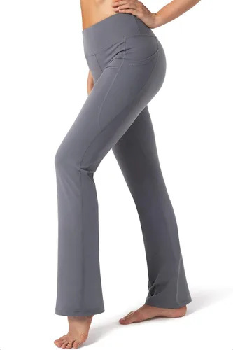 Vista 2 de Pantalones largos de mujer, con corte de bota y cintura alta, acampanados y con bolsillos, entrepierna de 28, 30, 32 o 34pulgadas, para yoga
